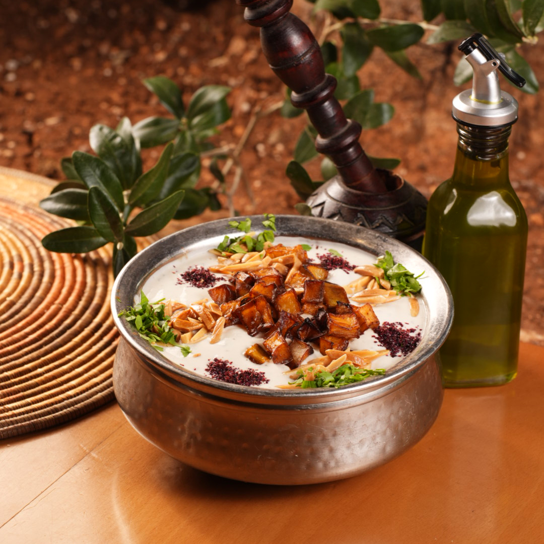 Eggplant and beef fatteh